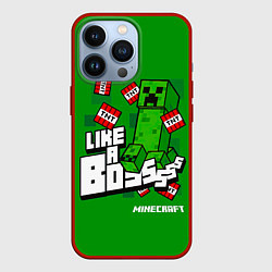 Чехол для iPhone 13 Pro LIKE A BOSS Minecraft Creepe, цвет: 3D-красный