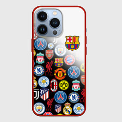 Чехол для iPhone 13 Pro FC BARCELONA LOGOBOMBING, цвет: 3D-красный