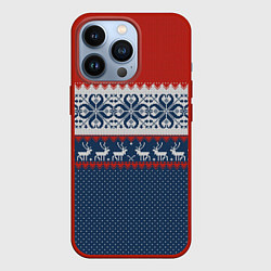 Чехол для iPhone 13 Pro НОВОГОДНИЙ УЗОР С ОЛЕНЯМИ, цвет: 3D-красный