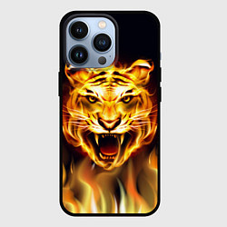 Чехол для iPhone 13 Pro Тигр В Пламени, цвет: 3D-черный