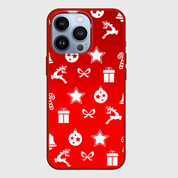 Чехол для iPhone 13 Pro Новогодний узор красный градиент, цвет: 3D-красный