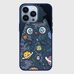 Чехол для iPhone 13 Pro Космический кот в планетах, цвет: 3D-тёмно-синий