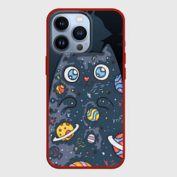 Чехол для iPhone 13 Pro Космический кот в планетах, цвет: 3D-красный