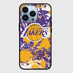 Чехол для iPhone 13 Pro LAKERS ФИРМЕННЫЕ ЦВЕТА БРЫЗГИ КРАСОК LA, цвет: 3D-черный