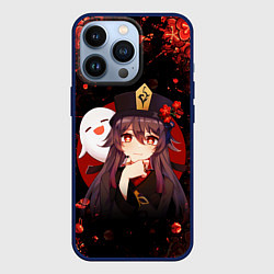Чехол для iPhone 13 Pro GENSHIN IMPACT HU TAO ГЕНШИН ИМПАКТ ХУ ТАО FLOWERS, цвет: 3D-тёмно-синий
