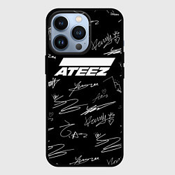 Чехол для iPhone 13 Pro ATEEZ БЕЛЫЕ АВТОГРАФЫ УЗОР, цвет: 3D-черный