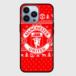 Чехол для iPhone 13 Pro FC Manchester United: Новогодний узор, цвет: 3D-черный