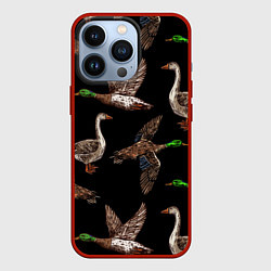 Чехол для iPhone 13 Pro Утки паттерн, цвет: 3D-красный