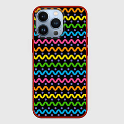Чехол для iPhone 13 Pro Разноцветные волнистые линии, цвет: 3D-красный