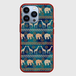 Чехол для iPhone 13 Pro Жирафы и слоны, цвет: 3D-красный