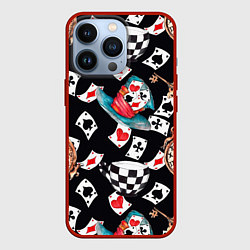 Чехол для iPhone 13 Pro Алиса в стране чудес - карты, цвет: 3D-красный