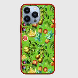 Чехол для iPhone 13 Pro Сочные фрукты паттерн, цвет: 3D-красный