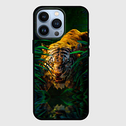 Чехол для iPhone 13 Pro Крадущийся тигр в джунглях, цвет: 3D-черный