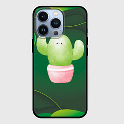 Чехол для iPhone 13 Pro Зеленый милый кактус, цвет: 3D-черный