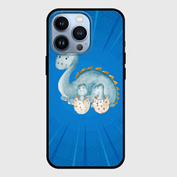 Чехол для iPhone 13 Pro Мама-динозавр с детенышами, цвет: 3D-черный