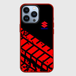 Чехол для iPhone 13 Pro SUZUKI следы шин, цвет: 3D-красный