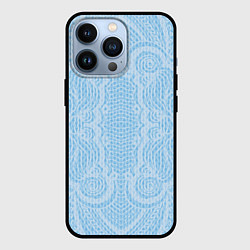 Чехол для iPhone 13 Pro Вязаный светлый узор, абстракция Нежный голубой цв, цвет: 3D-черный