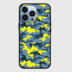 Чехол для iPhone 13 Pro Камуфляж Жёлто-Голубой, цвет: 3D-черный