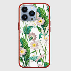 Чехол для iPhone 13 Pro Цветы Лилии На Белом Фоне, цвет: 3D-красный