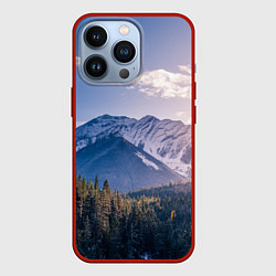 Чехол для iPhone 13 Pro Горы Лес Солнце, цвет: 3D-красный