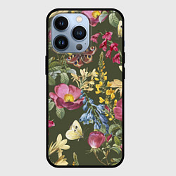 Чехол для iPhone 13 Pro Цветы Винтажные, цвет: 3D-черный