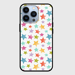 Чехол для iPhone 13 Pro Яркие и разноцветные звезды, цвет: 3D-черный