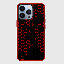 Чехол для iPhone 13 Pro НАНОКОСТЮМ Black and Red Hexagon Гексагоны, цвет: 3D-красный