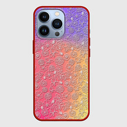 Чехол для iPhone 13 Pro Белые цветы на цветном фоне, цвет: 3D-красный