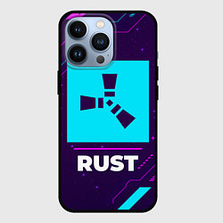 Чехол для iPhone 13 Pro Символ Rust в неоновых цветах на темном фоне, цвет: 3D-черный