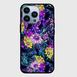 Чехол iPhone 13 Pro Цветы Жёлто-Фиолетовые