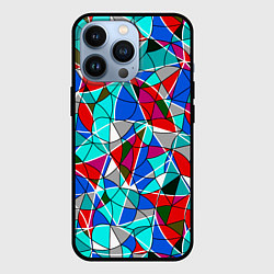 Чехол для iPhone 13 Pro Геометрический узор в бирюзово-красных тонах, цвет: 3D-черный