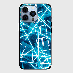 Чехол для iPhone 13 Pro Неоновые лучи и неоновые надписи - Голубой, цвет: 3D-черный