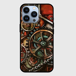 Чехол для iPhone 13 Pro Механистическая композиция с шестерёнками и цепью, цвет: 3D-черный