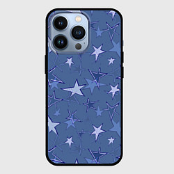 Чехол для iPhone 13 Pro Gray-Blue Star Pattern, цвет: 3D-черный