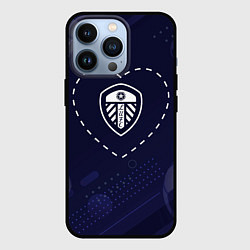 Чехол для iPhone 13 Pro Лого Leeds United в сердечке на фоне мячей, цвет: 3D-черный