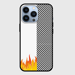 Чехол для iPhone 13 Pro Шахматаня клетка с огнём, цвет: 3D-черный