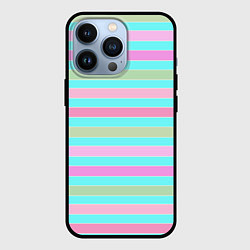 Чехол для iPhone 13 Pro Pink turquoise stripes horizontal Полосатый узор, цвет: 3D-черный