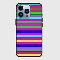 Чехол для iPhone 13 Pro Multicolored neon bright stripes, цвет: 3D-черный