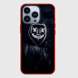Чехол для iPhone 13 Pro Неоновая маска анонимуса - Белый, цвет: 3D-красный
