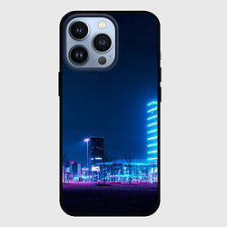 Чехол для iPhone 13 Pro Неоновый ночной город - Светло-синий, цвет: 3D-черный
