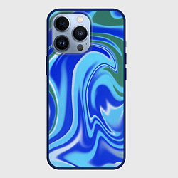 Чехол для iPhone 13 Pro Тай-дай с синим, зелёным и белым цветом, цвет: 3D-тёмно-синий