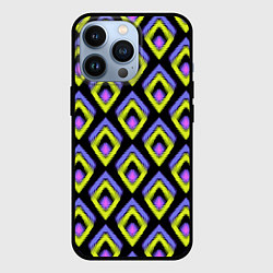 Чехол для iPhone 13 Pro Yellow-pink rhombuses on black, цвет: 3D-черный