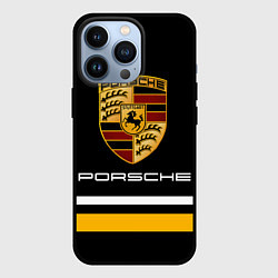 Чехол для iPhone 13 Pro PORSCHE - Две линии, цвет: 3D-черный