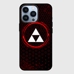 Чехол для iPhone 13 Pro Символ Zelda и краска вокруг на темном фоне, цвет: 3D-черный