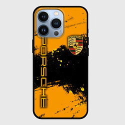 Чехол для iPhone 13 Pro PORSCHE - ОРАНЖЕВЫЕ БРЫЗГИ, цвет: 3D-черный