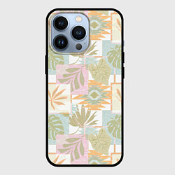 Чехол для iPhone 13 Pro Этнический, тропический лоскутный, цвет: 3D-черный