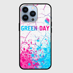 Чехол для iPhone 13 Pro Green Day neon gradient style: символ сверху, цвет: 3D-черный