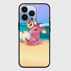 Чехол для iPhone 13 Pro Свинка на пляже хохочет, цвет: 3D-черный