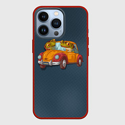 Чехол для iPhone 13 Pro Веселые лягухи на авто, цвет: 3D-красный