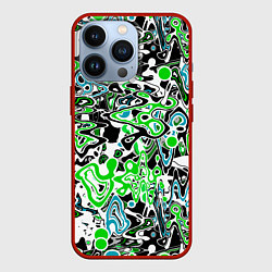 Чехол для iPhone 13 Pro Зелено-голубой абстрактный узор, цвет: 3D-красный